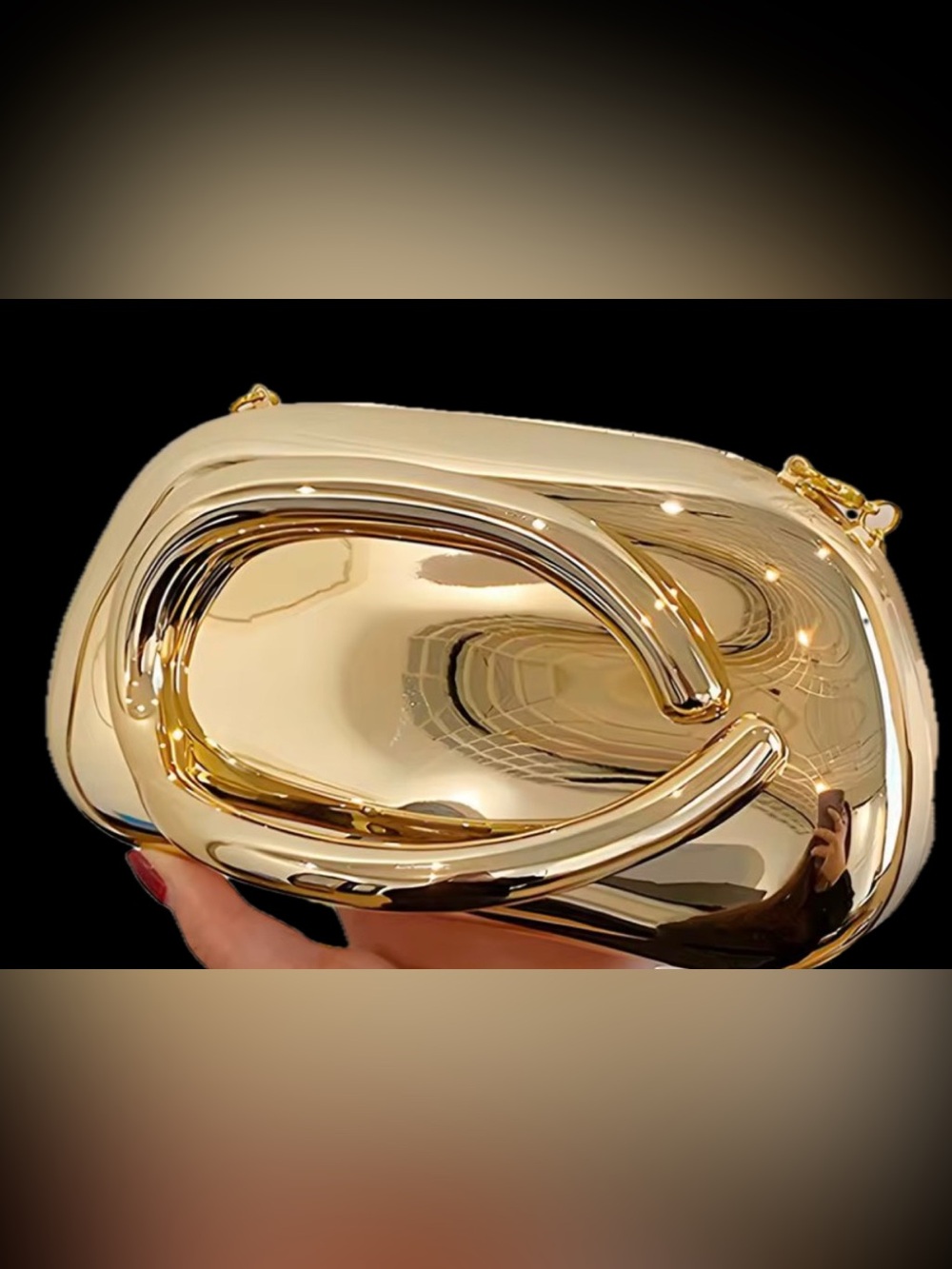 Gold Metallic Clutch with slide-thru handle and drop in chain. NWT